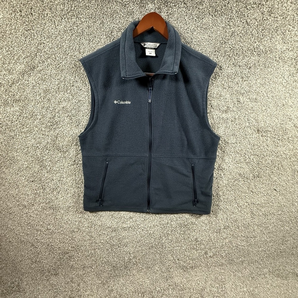 Columbia Fleece Vest Mens Large Blue Full Zip Outdoor Hiking Casual